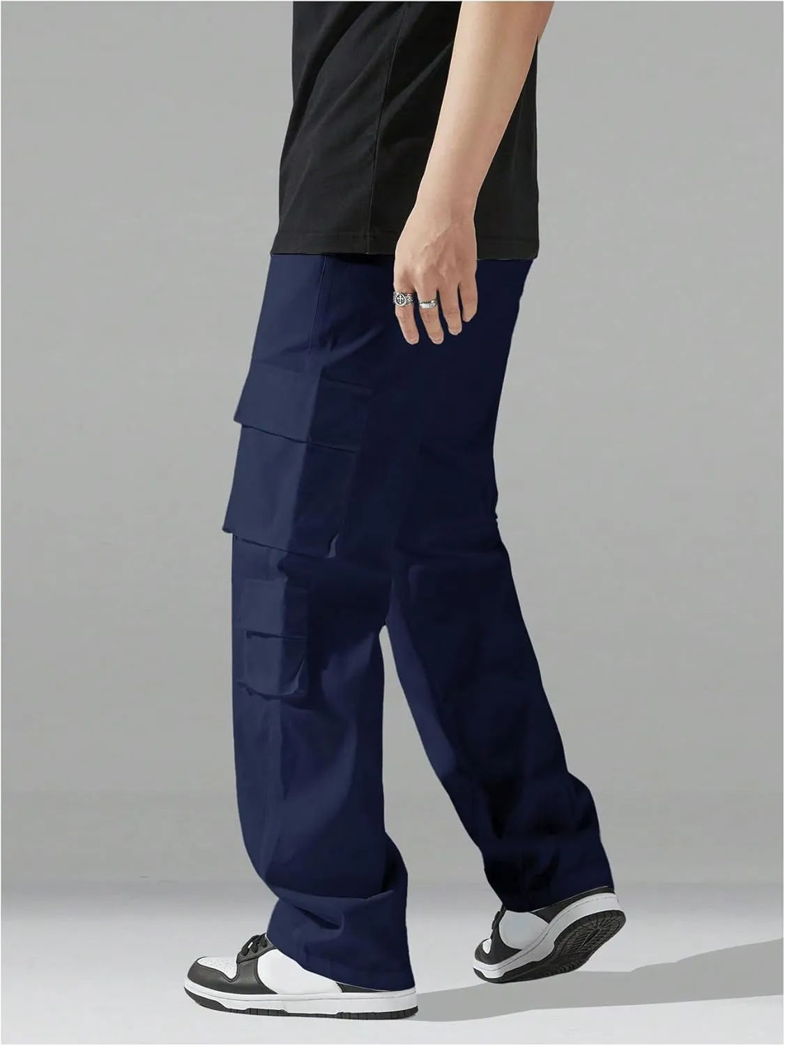 Verdusa Men's Drawstring Waist Straight Leg Cargo Pants Street Trousers