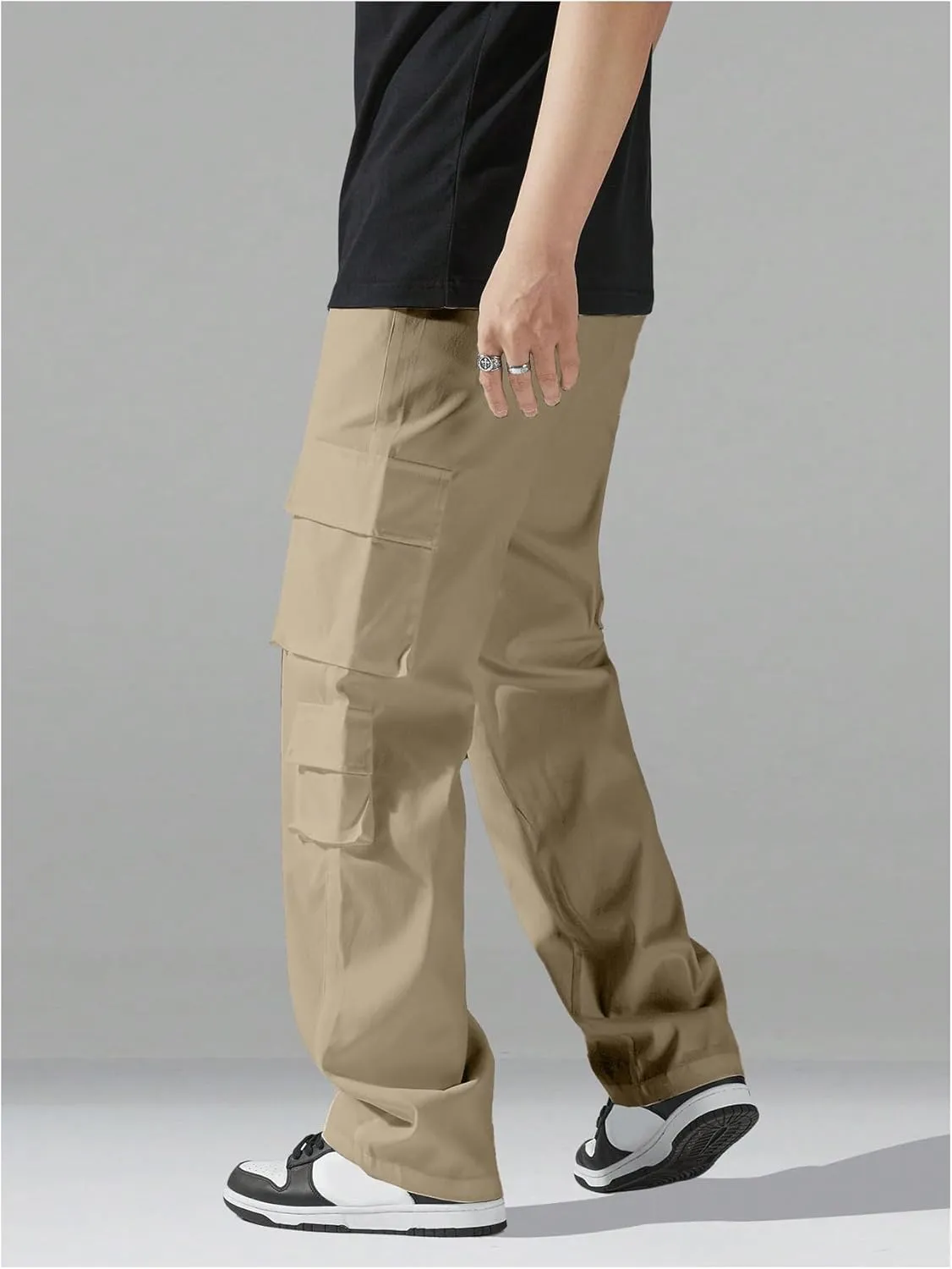 Verdusa Men's Drawstring Waist Straight Leg Cargo Pants Street Trousers