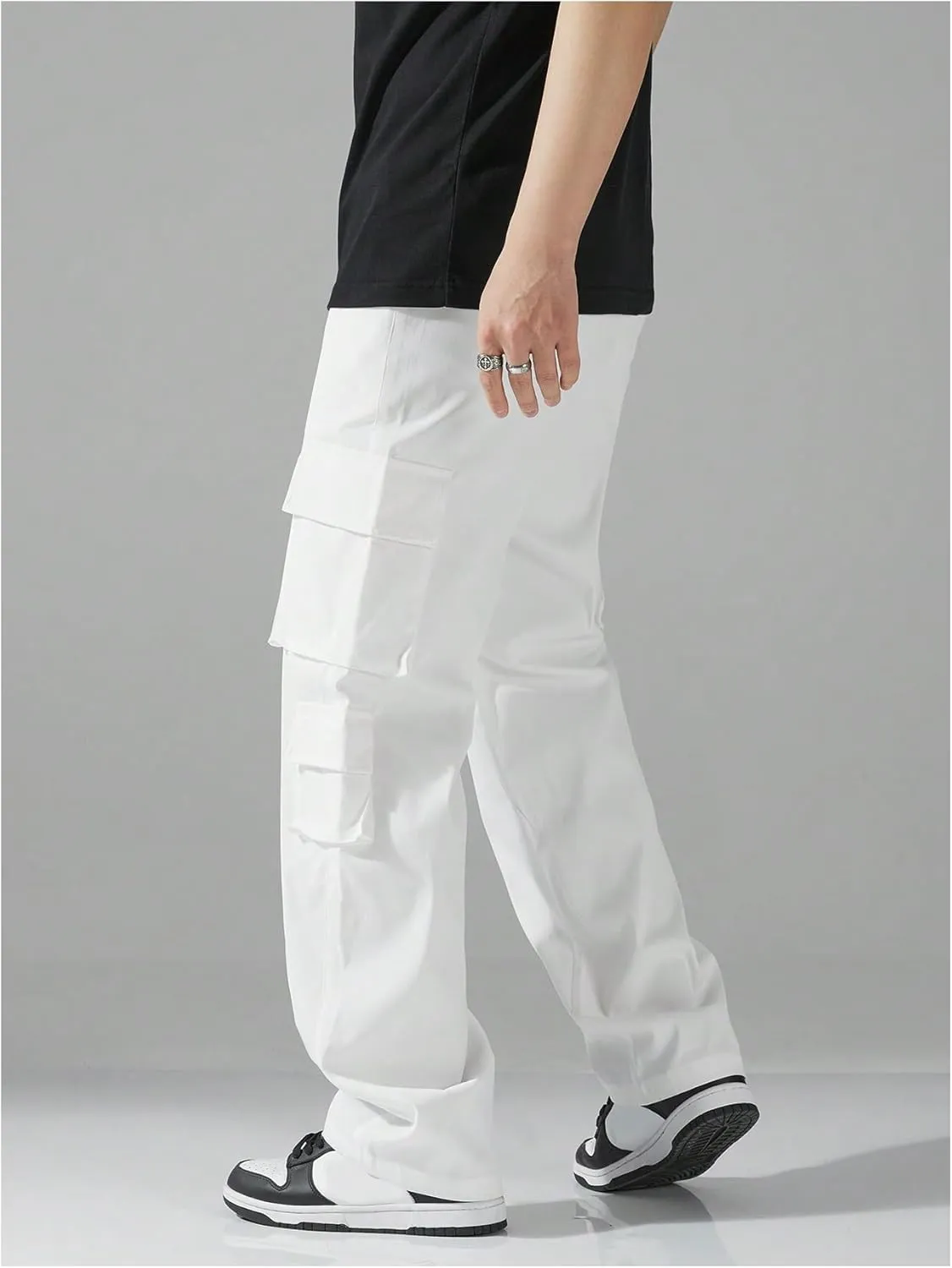 Verdusa Men's Drawstring Waist Straight Leg Cargo Pants Street Trousers