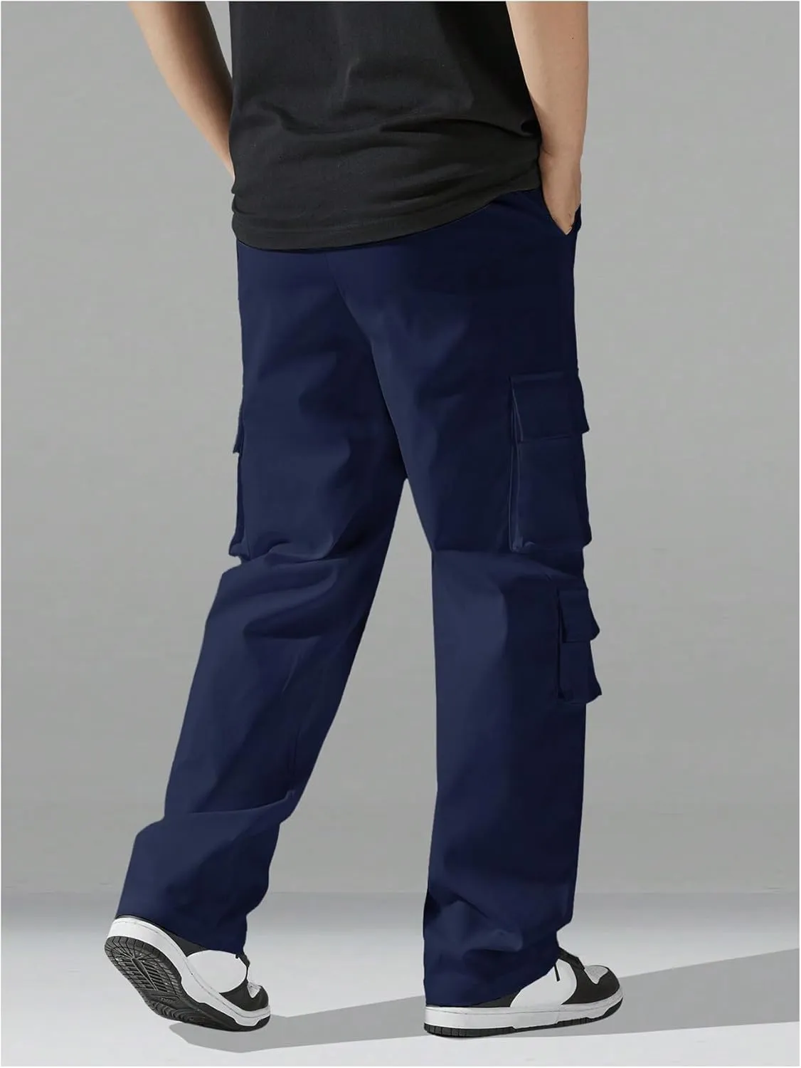 Verdusa Men's Drawstring Waist Straight Leg Cargo Pants Street Trousers