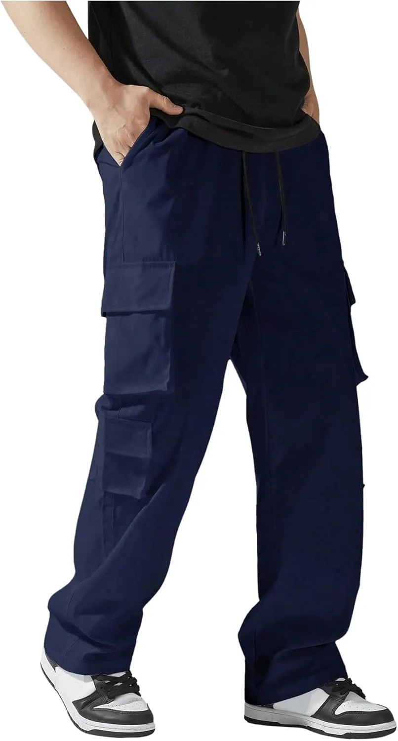 Verdusa Men's Drawstring Waist Straight Leg Cargo Pants Street Trousers