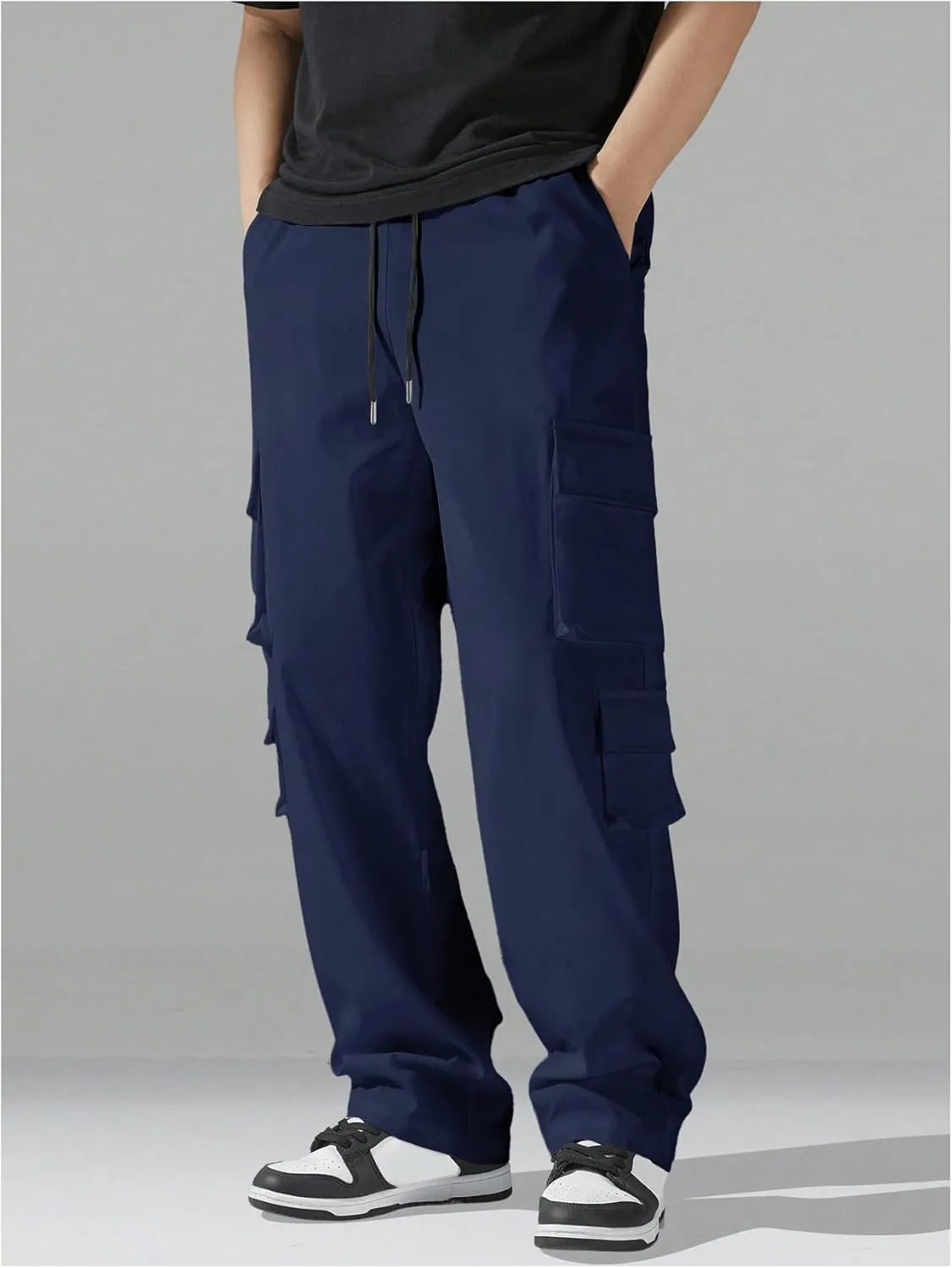 Verdusa Men's Drawstring Waist Straight Leg Cargo Pants Street Trousers