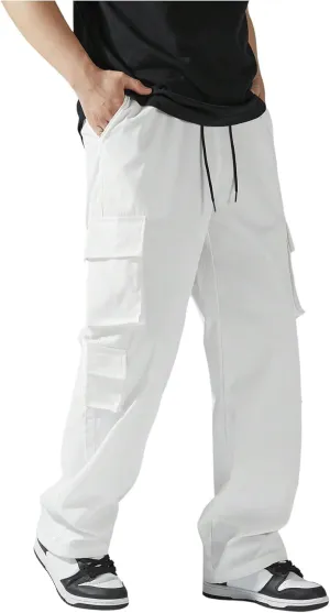 Verdusa Men's Drawstring Waist Straight Leg Cargo Pants Street Trousers