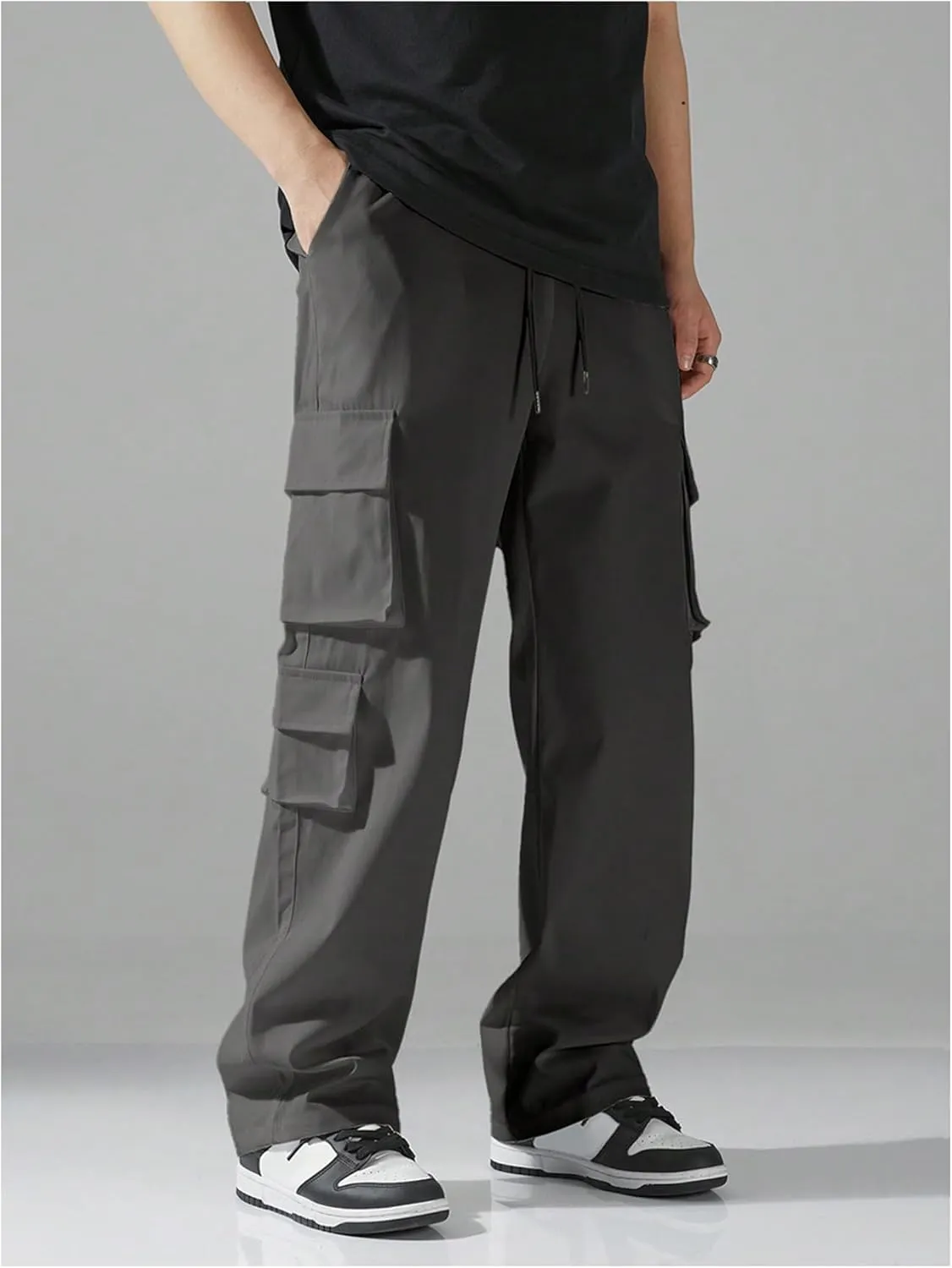 Verdusa Men's Drawstring Waist Straight Leg Cargo Pants Street Trousers