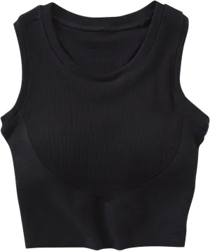 Wmens Crop Tank Tops with Built in Bra Sexy Basic Shelf Bras Yoga Shirts Slim High Neck Padded Camisoles Undershirt