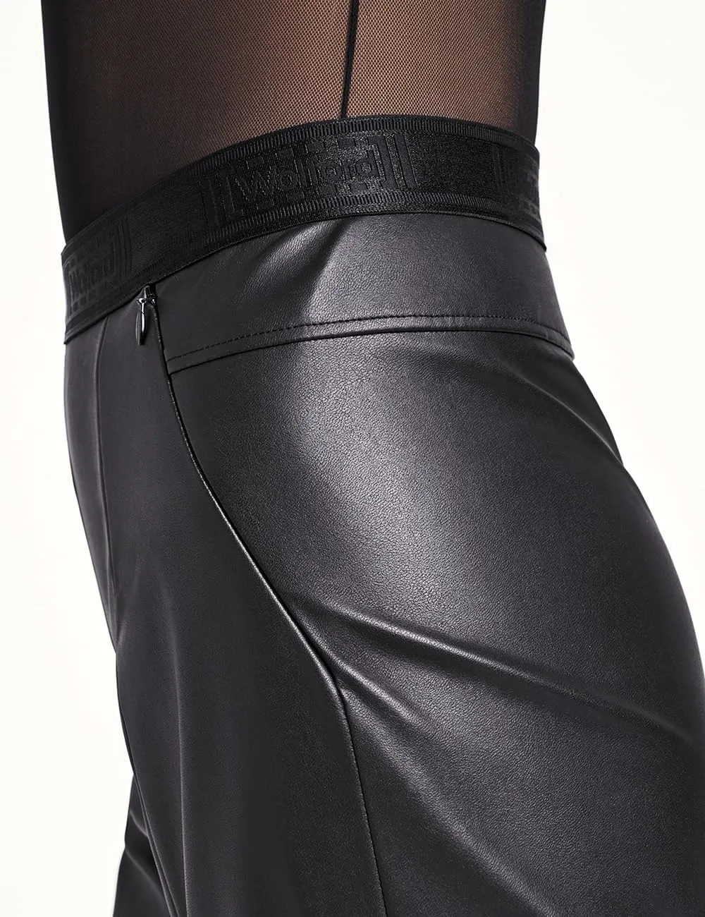Wolford Estella Trousers for Women Elastic Vegan Leather Pants with Wide Straight-Cut Legs Cropped Length and Comfort Fit
