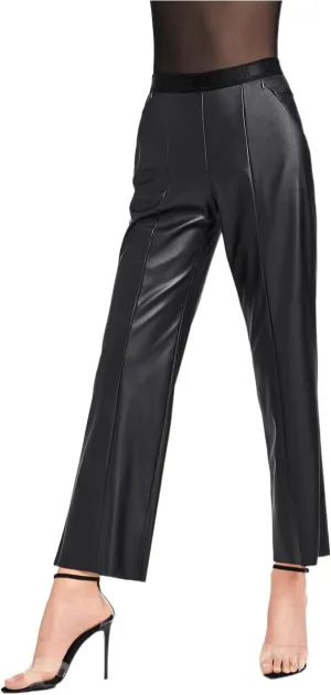 Wolford Estella Trousers for Women Elastic Vegan Leather Pants with Wide Straight-Cut Legs Cropped Length and Comfort Fit