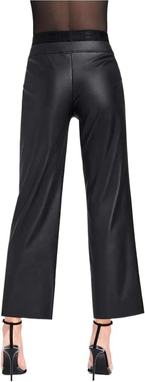 Wolford Estella Trousers for Women Elastic Vegan Leather Pants with Wide Straight-Cut Legs Cropped Length and Comfort Fit