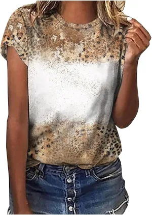 Women Blank Bleached Shirts for Sublimation Summer Plus Size Short Sleeve Tunic V-Neck Tshirt Vintage Club Clothes