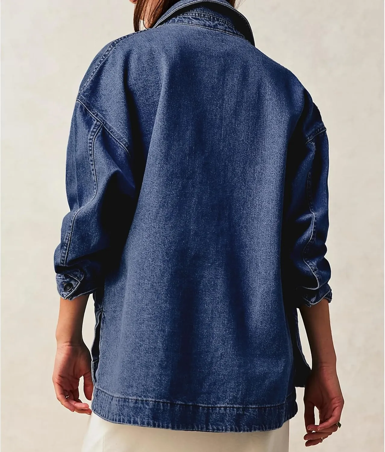 Women Denim Jackets Long Sleeve Plus Size Bottom Down Side Slit Vintage City Jean Jacket Shacket Coat with Pockets