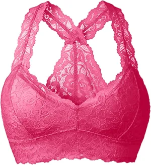 Women Floral Lace Bralette Padded Breathable Sexy Racerback Lace Bra Unpadded Unlined Wireless Pajamas Vest Lingerie