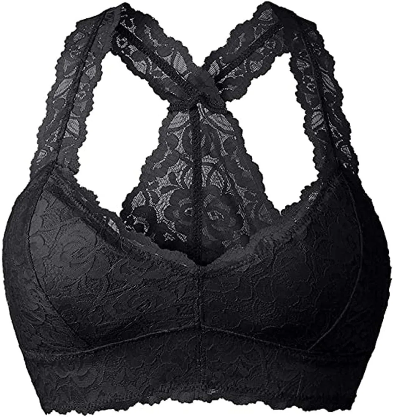 Women Floral Lace Bralette Padded Breathable Sexy Racerback Lace Bra Unpadded Unlined Wireless Pajamas Vest Lingerie