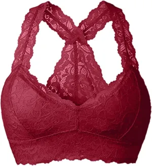 Women Floral Lace Bralette Padded Breathable Sexy Racerback Lace Bra Unpadded Unlined Wireless Pajamas Vest Lingerie