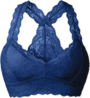 Women Floral Lace Bralette Padded Breathable Sexy Racerback Lace Bra Unpadded Unlined Wireless Pajamas Vest Lingerie