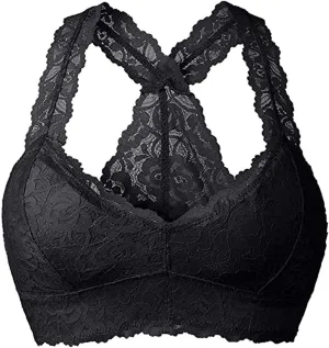 Women Floral Lace Bralette Padded Breathable Sexy Racerback Lace Bra Unpadded Unlined Wireless Pajamas Vest Lingerie