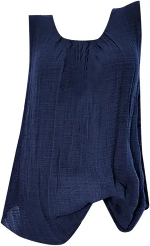 Women Linen Sleeveless Tank Tops Summer Casual Vintage Pleated Blouse Loose Comfy Flowy Beach T-Shirt Camisole