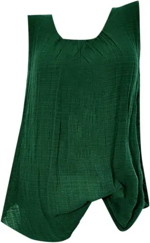 Women Linen Sleeveless Tank Tops Summer Casual Vintage Pleated Blouse Loose Comfy Flowy Beach T-Shirt Camisole