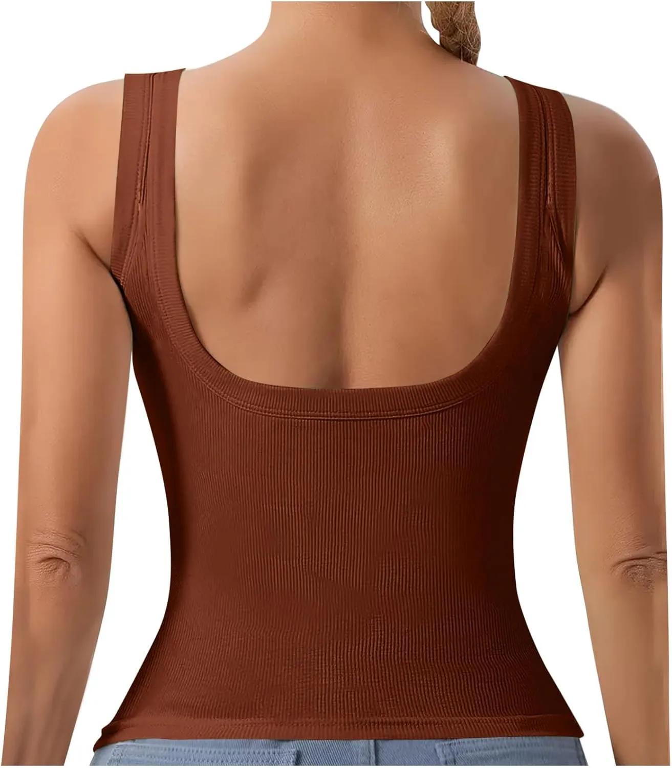 Women Tank Tops with Built in Bras Summer Casual Ribbed Knit Camisole U Neck Sleeveless Padded Workout Yoga Shirt