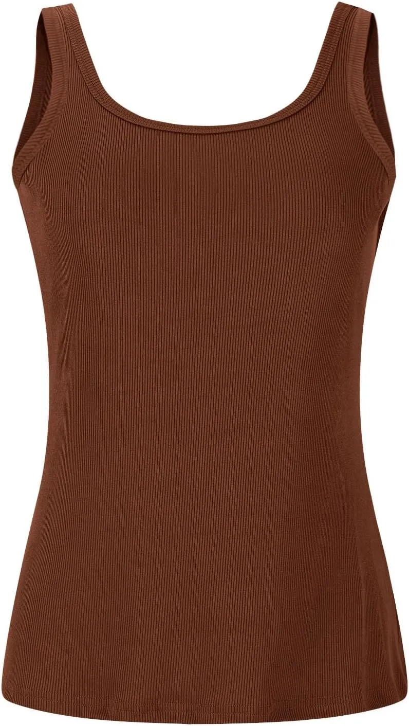 Women Tank Tops with Built in Bras Summer Casual Ribbed Knit Camisole U Neck Sleeveless Padded Workout Yoga Shirt