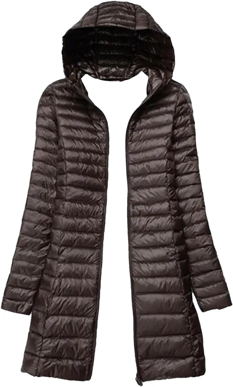Women Winter Long Light Down Jackets Down Coat Puffer Jacket Slim Hooded Parkas