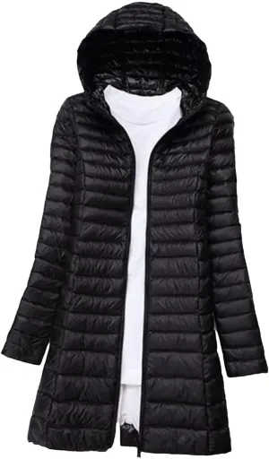 Women Winter Long Light Down Jackets Down Coat Puffer Jacket Slim Hooded Parkas