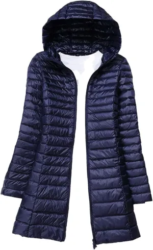 Women Winter Long Light Down Jackets Down Coat Puffer Jacket Slim Hooded Parkas