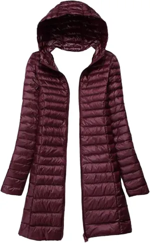 Women Winter Long Light Down Jackets Down Coat Puffer Jacket Slim Hooded Parkas