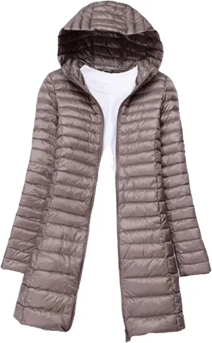 Women Winter Long Light Down Jackets Down Coat Puffer Jacket Slim Hooded Parkas