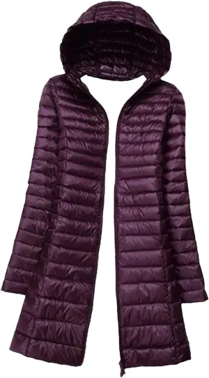 Women Winter Long Light Down Jackets Down Coat Puffer Jacket Slim Hooded Parkas