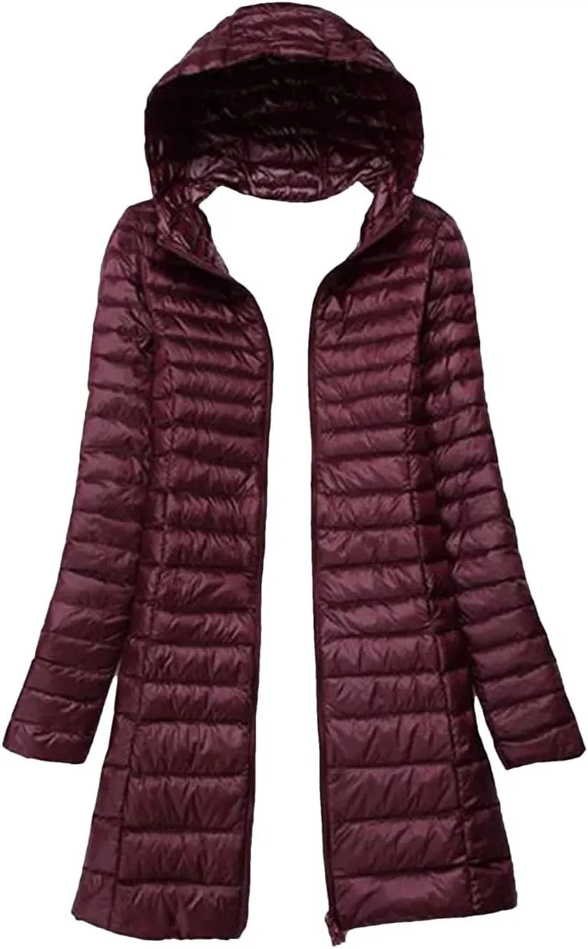 Women Winter Long Light Down Jackets Down Coat Puffer Jacket Slim Hooded Parkas