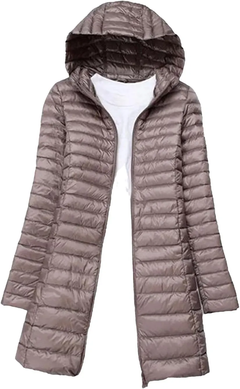 Women Winter Long Light Down Jackets Down Coat Puffer Jacket Slim Hooded Parkas