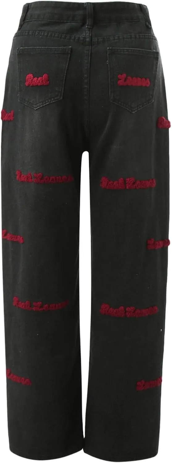 Womens Baggy Jeans Y2K High Street Boyfriend Pants Vintage Distressed Jeans High Waist Ripped Denims Streetwear Hiphop