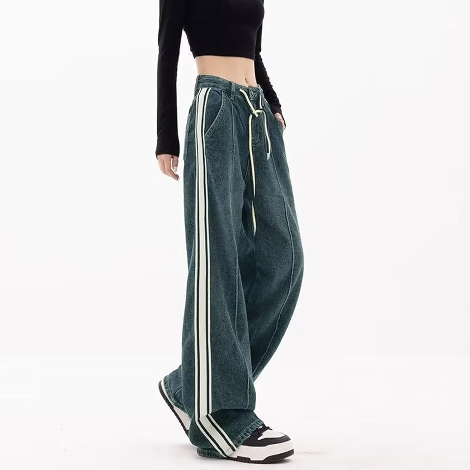 Womens Baggy Jeans Y2K High Street Boyfriend Pants Vintage Distressed Jeans High Waist Ripped Denims Streetwear Hiphop