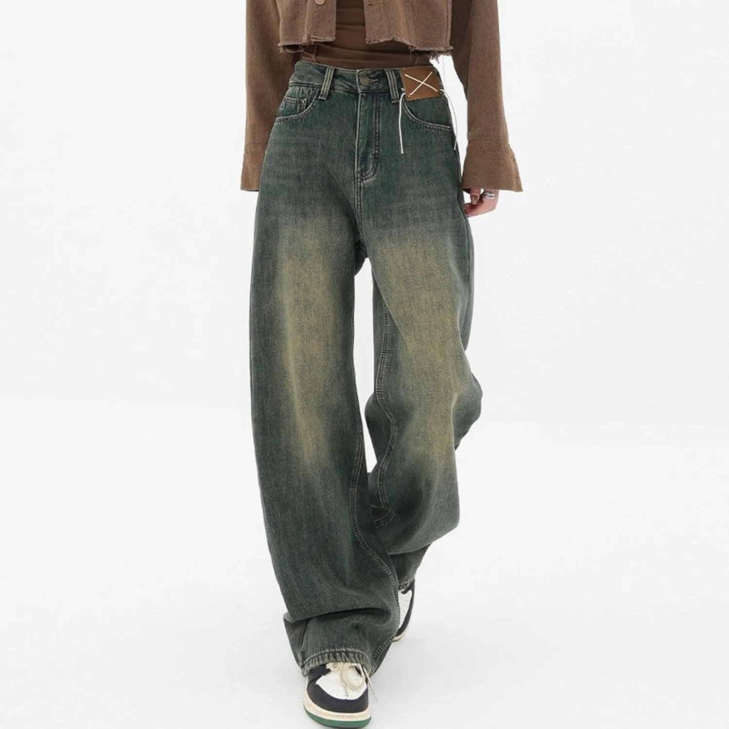 Womens Baggy Jeans Y2K High Street Boyfriend Pants Vintage Distressed Jeans High Waist Ripped Denims Streetwear Hiphop