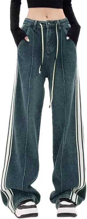 Womens Baggy Jeans Y2K High Street Boyfriend Pants Vintage Distressed Jeans High Waist Ripped Denims Streetwear Hiphop