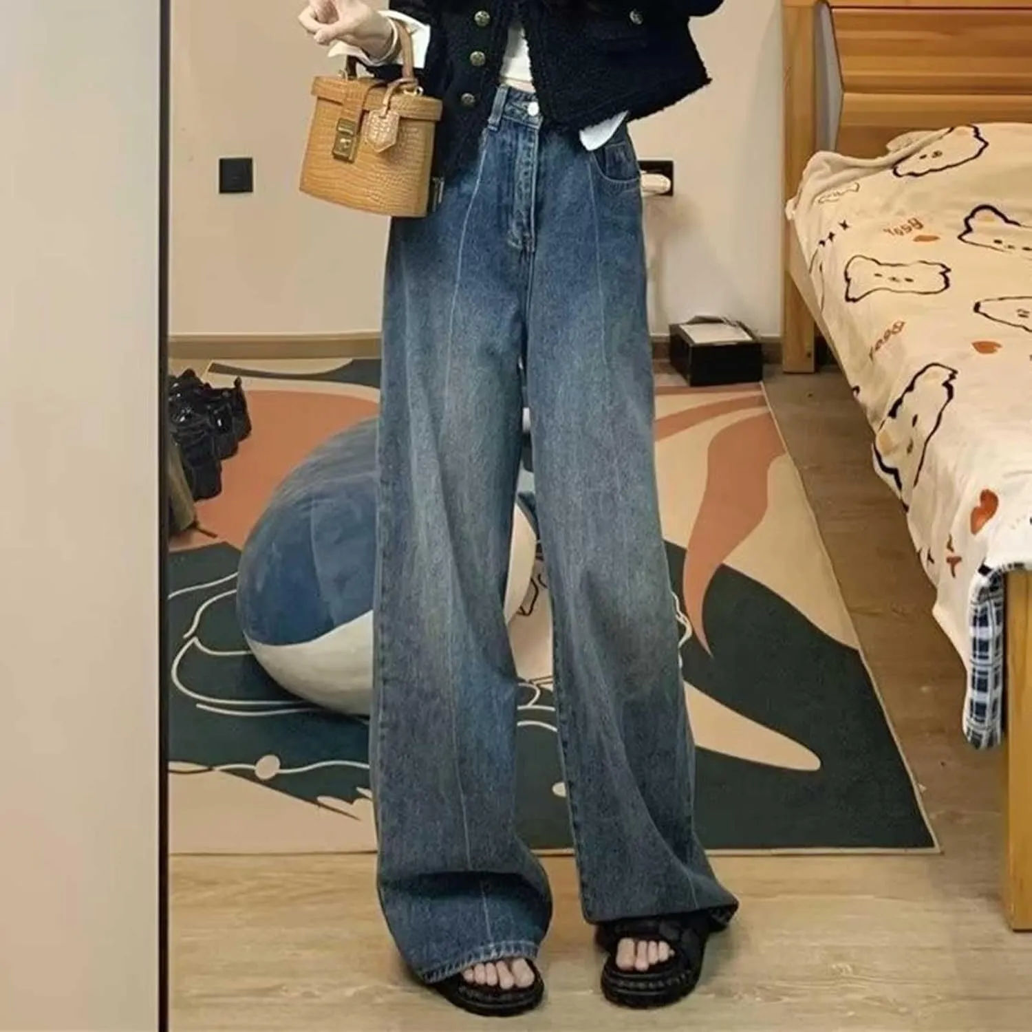 Womens Baggy Jeans Y2K High Street Boyfriend Pants Vintage Distressed Jeans High Waist Ripped Denims Streetwear Hiphop