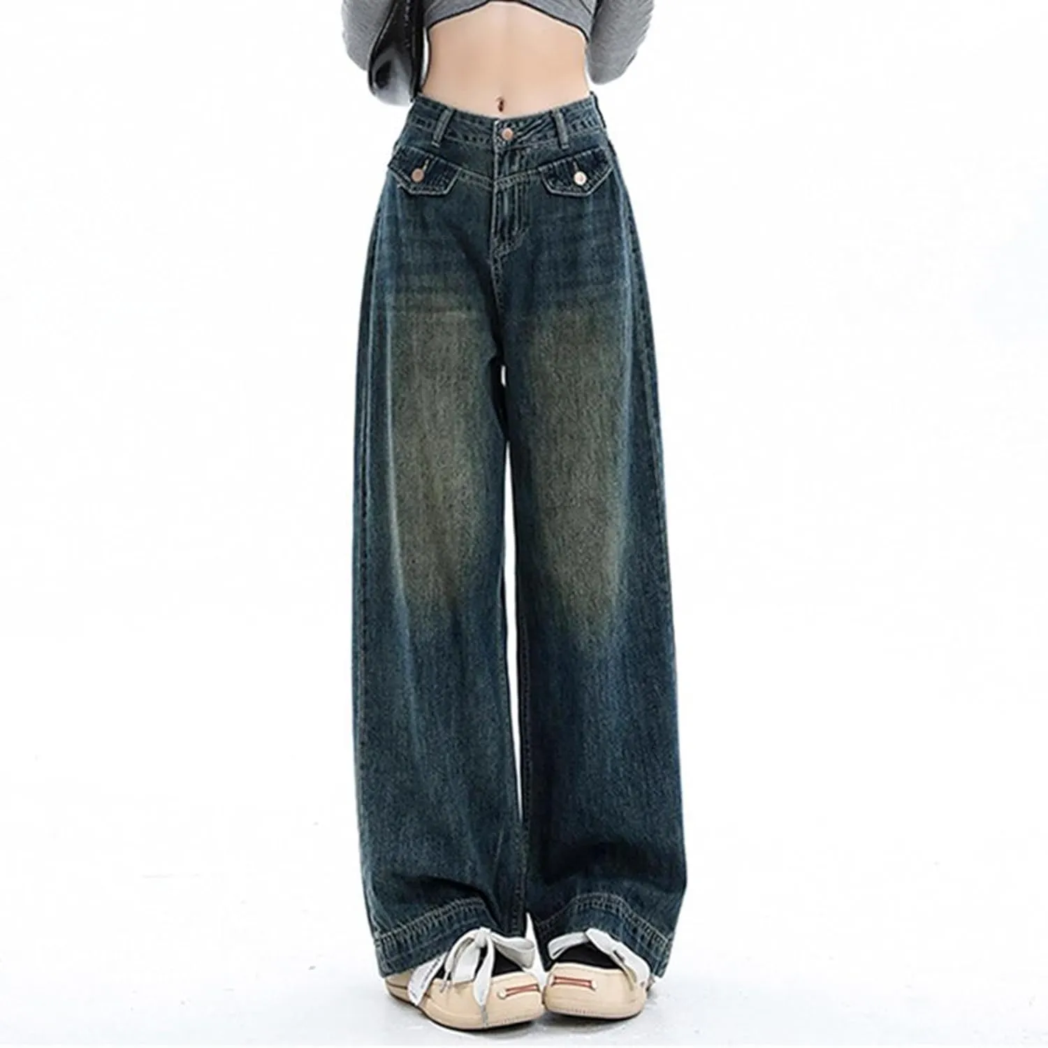 Womens Baggy Jeans Y2K High Street Boyfriend Pants Vintage Distressed Jeans High Waist Ripped Denims Streetwear Hiphop