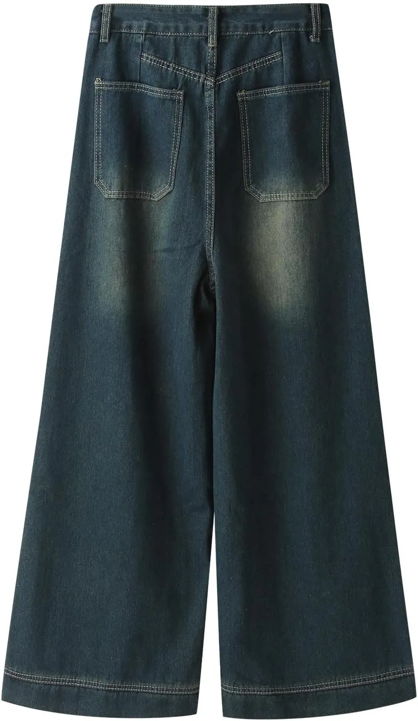 Womens Baggy Jeans Y2K High Street Boyfriend Pants Vintage Distressed Jeans High Waist Ripped Denims Streetwear Hiphop