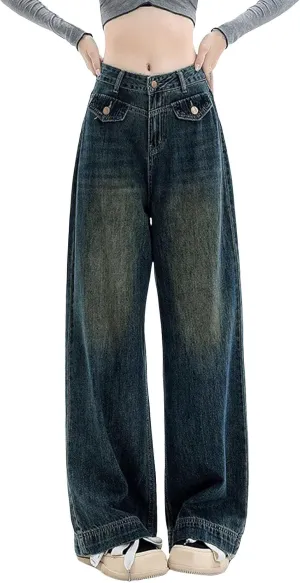 Womens Baggy Jeans Y2K High Street Boyfriend Pants Vintage Distressed Jeans High Waist Ripped Denims Streetwear Hiphop