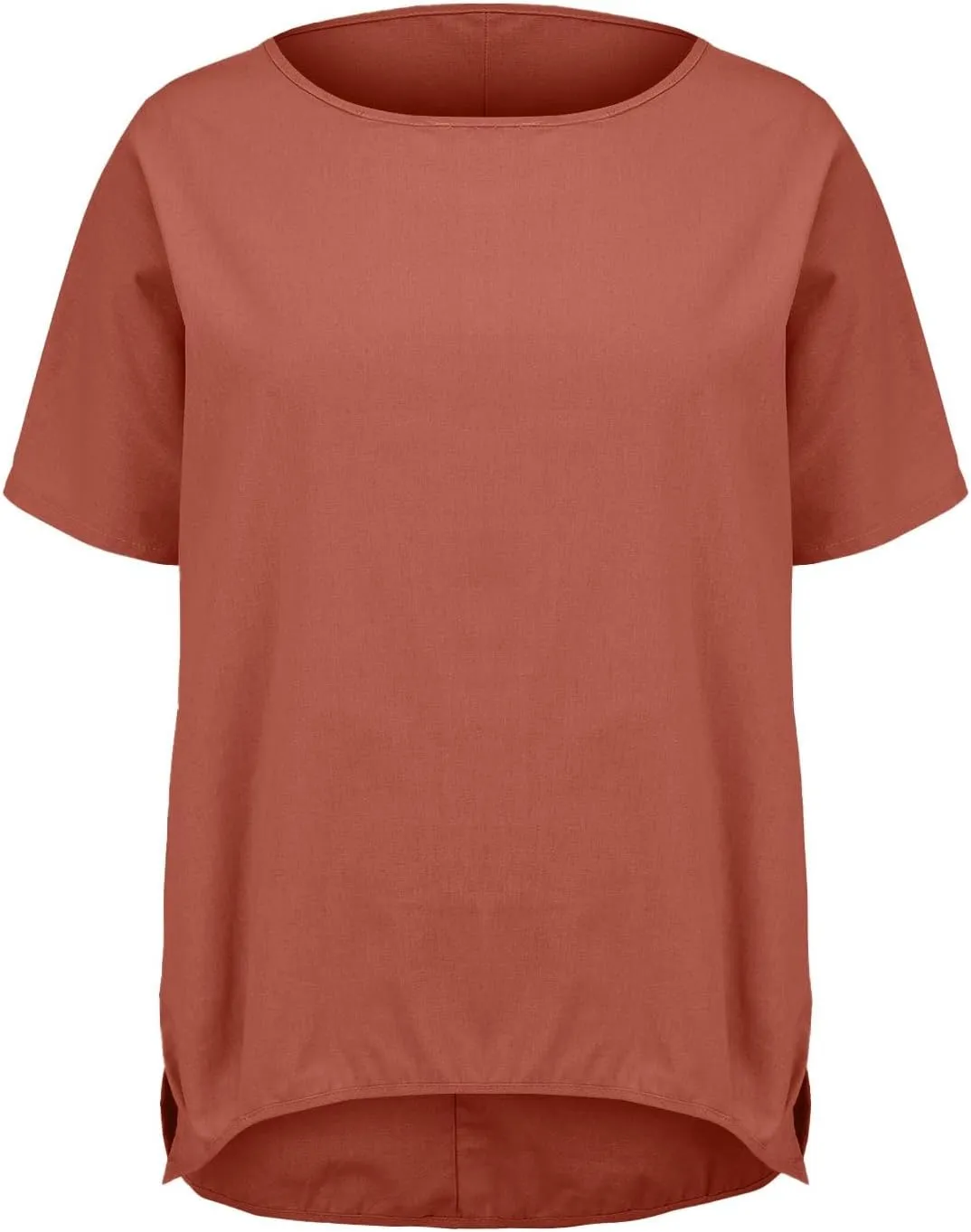 Womens Casual Cotton Linen Shirts Short Sleeve Beach Summer T-Shirts Loose Solid Crewneck Vacation Travel Blouse Tops
