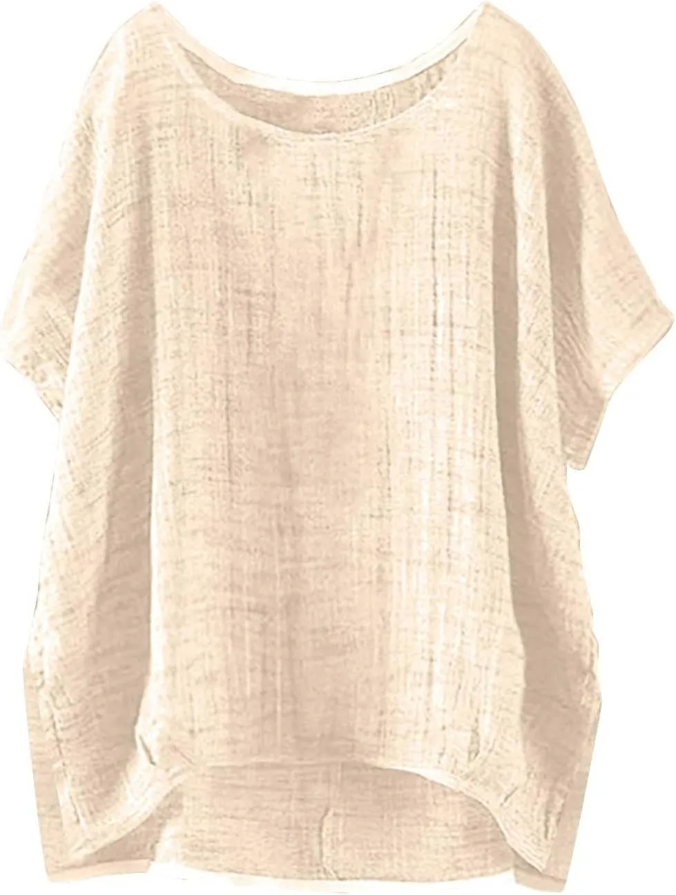 Womens Casual Cotton Linen Shirts Short Sleeve Beach Summer T-Shirts Loose Solid Crewneck Vacation Travel Blouse Tops