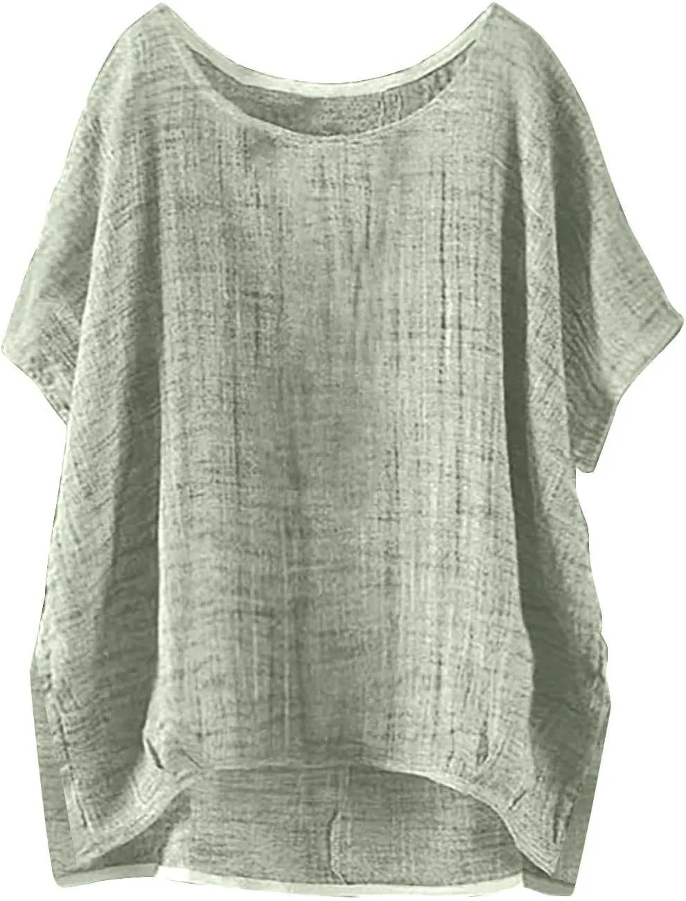 Womens Casual Cotton Linen Shirts Short Sleeve Beach Summer T-Shirts Loose Solid Crewneck Vacation Travel Blouse Tops