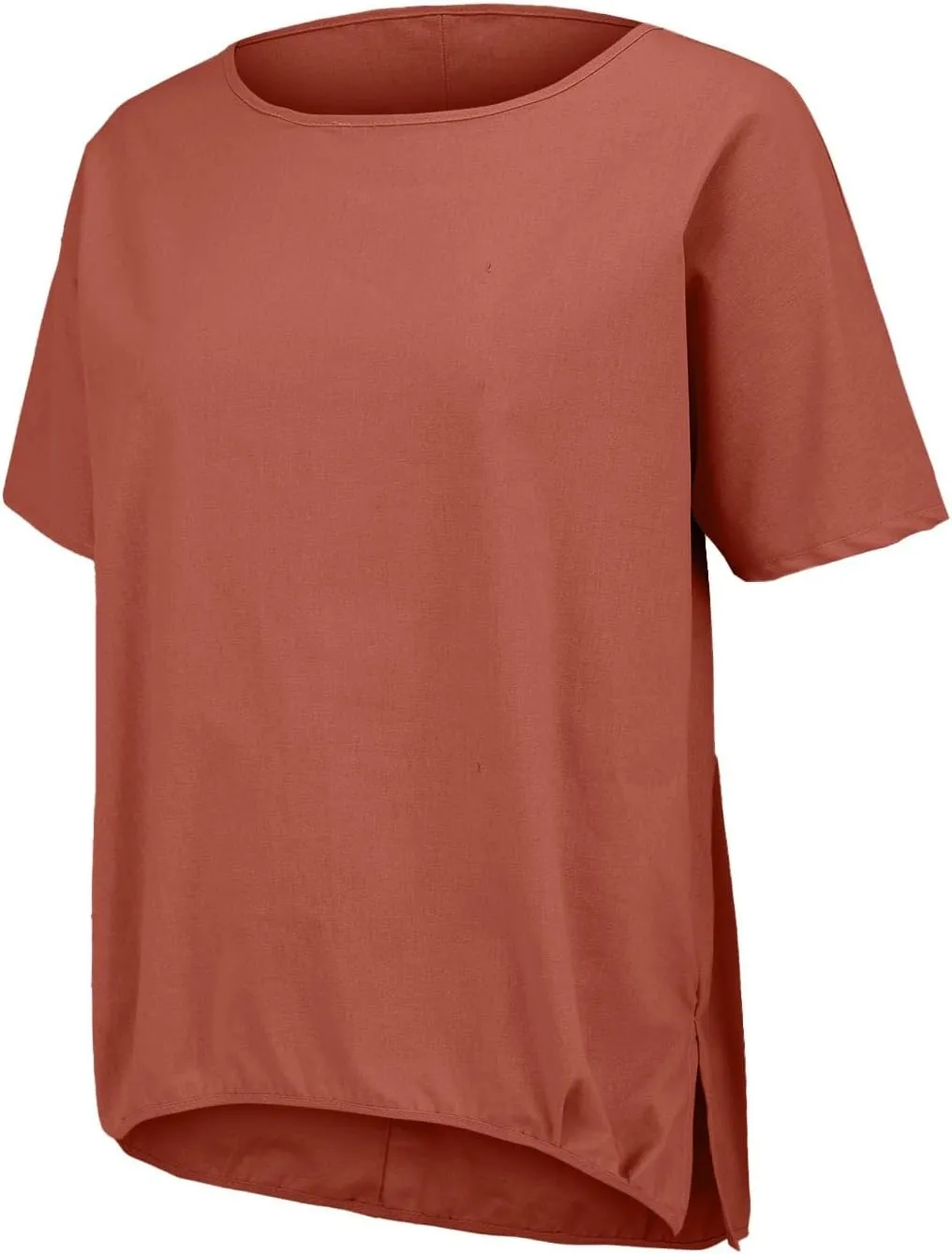 Womens Casual Cotton Linen Shirts Short Sleeve Beach Summer T-Shirts Loose Solid Crewneck Vacation Travel Blouse Tops
