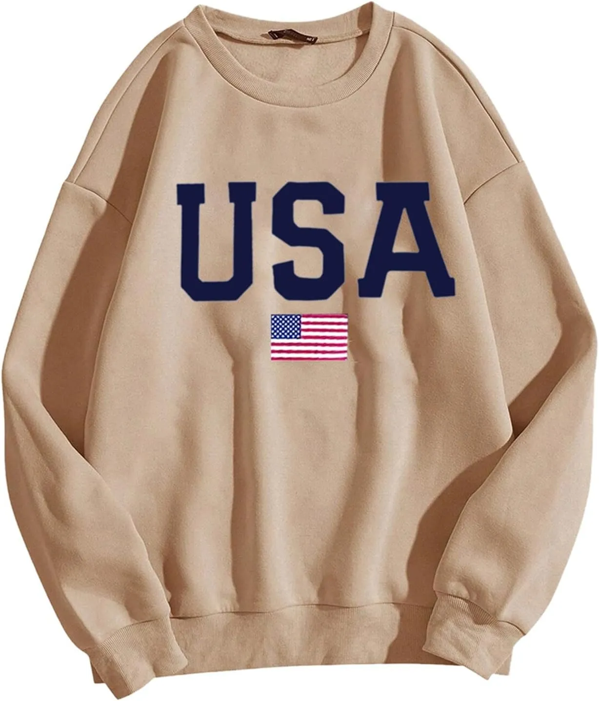Womens Crewneck Sweatshirt Graphic American Flag Shirts Long Sleeve Oversized Pullover Patriotic Shirts Tops Tees