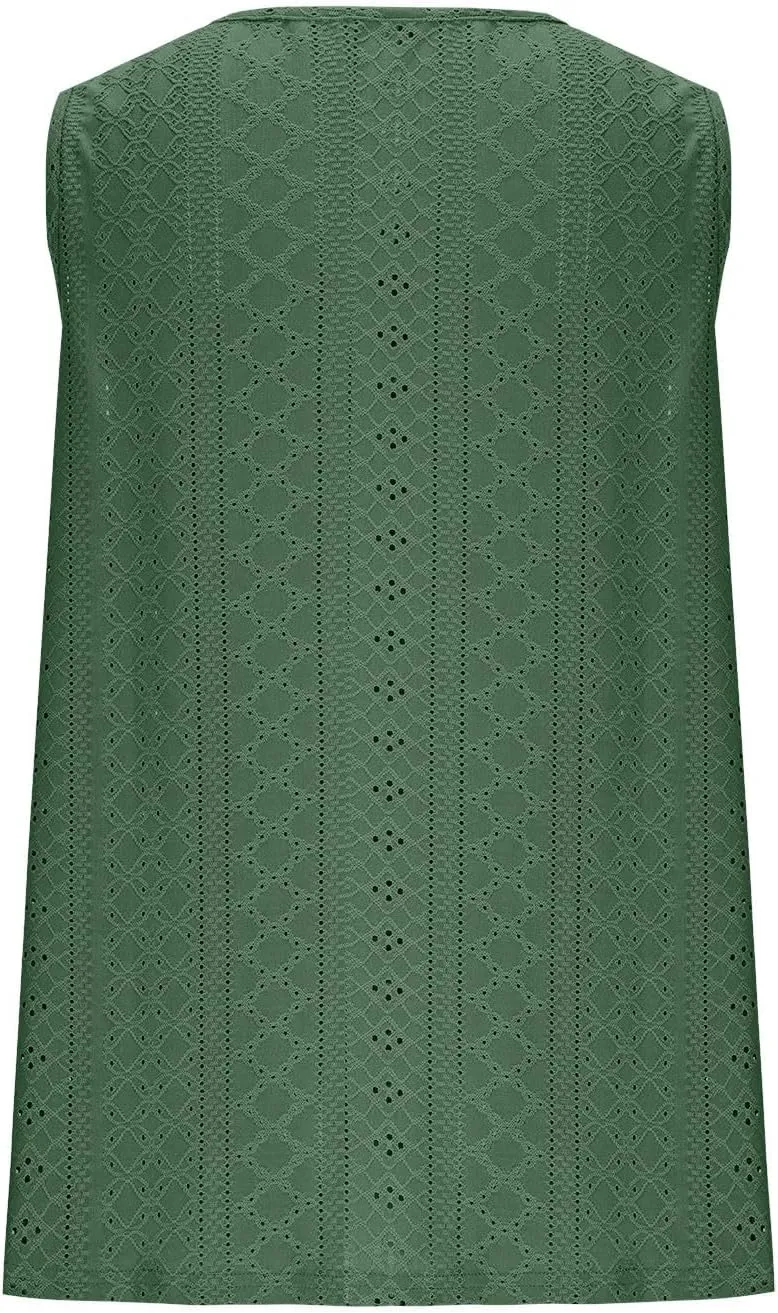 Womens Eyelet Tank Top Hollow Out Lace Crochet V Neck Camisole Sleeveless Casual Shirts Dressy Tunic Blouses