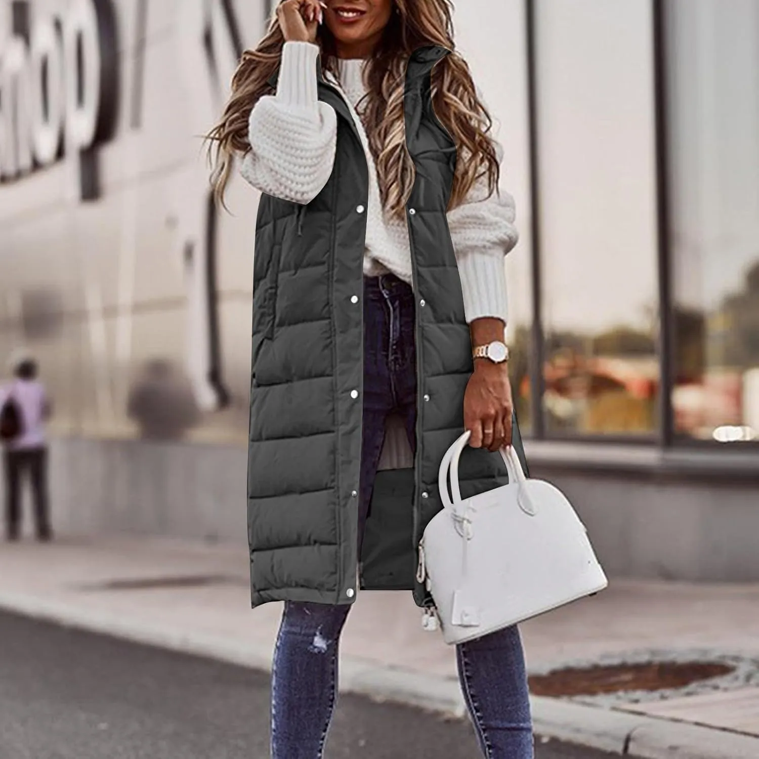 Women's Fashion Leisure Vest Sleek Solid Hooded Sleeveless Gilet for Timeless Denim for Women
