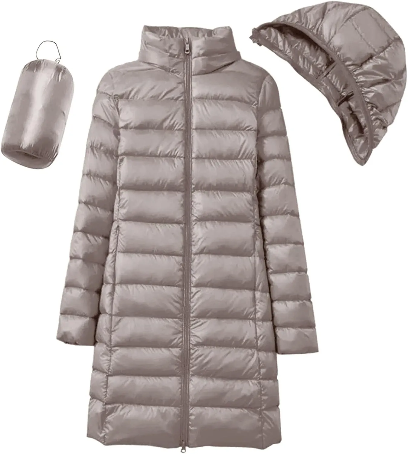 Women's Hooded Ultra Light Weight Coat Long Packable Outwear Puffer Down Jacket Lightweight Full-Zip Puffer Jacket