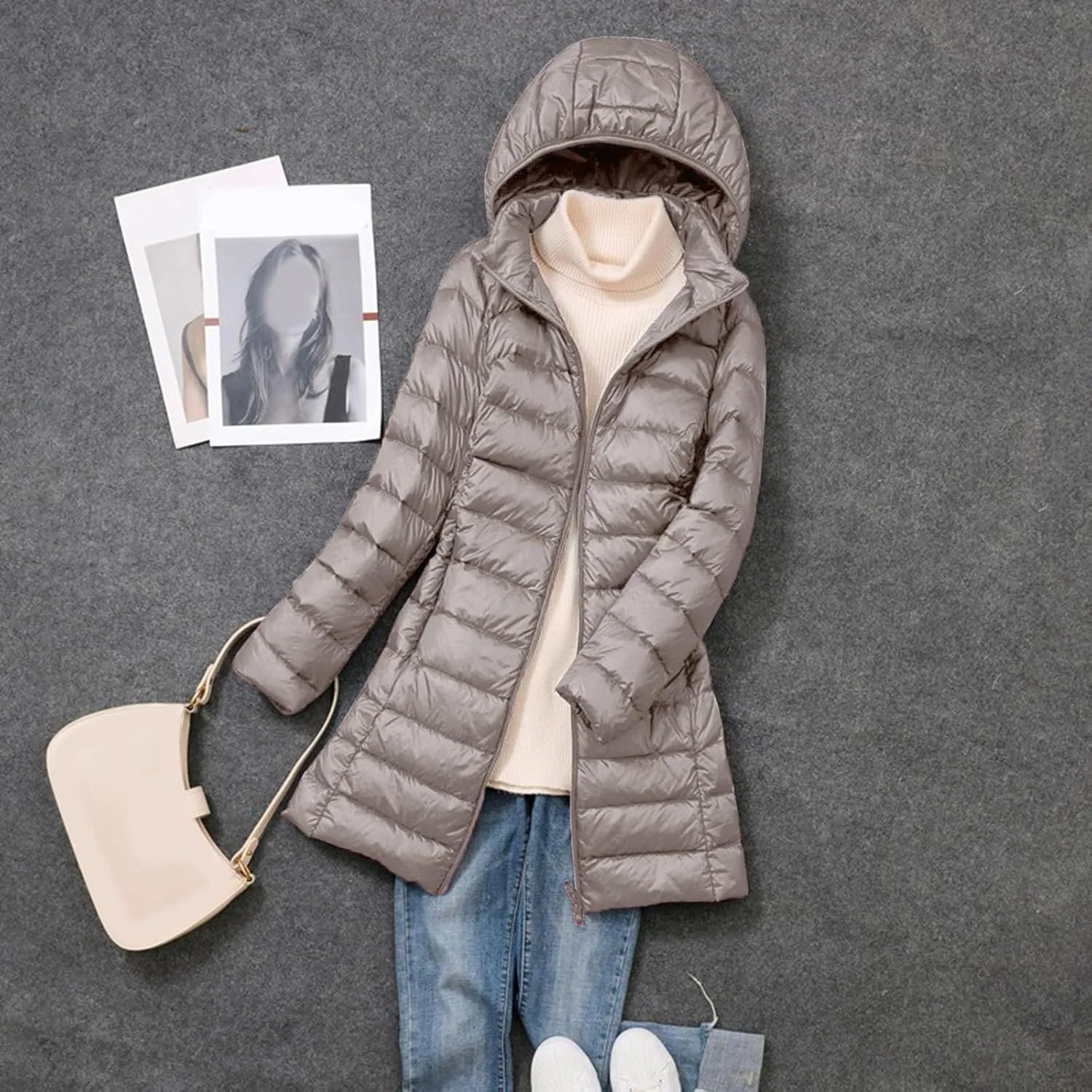 Women's Hooded Ultra Light Weight Coat Long Packable Outwear Puffer Down Jacket Lightweight Full-Zip Puffer Jacket