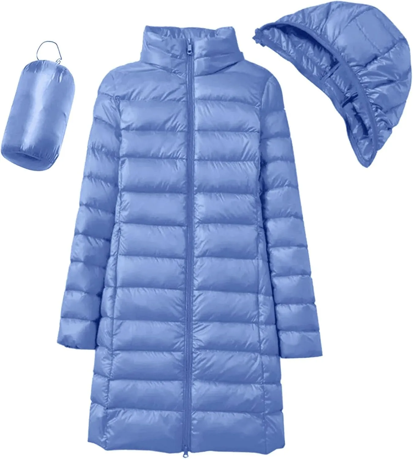 Women's Hooded Ultra Light Weight Coat Long Packable Outwear Puffer Down Jacket Lightweight Full-Zip Puffer Jacket
