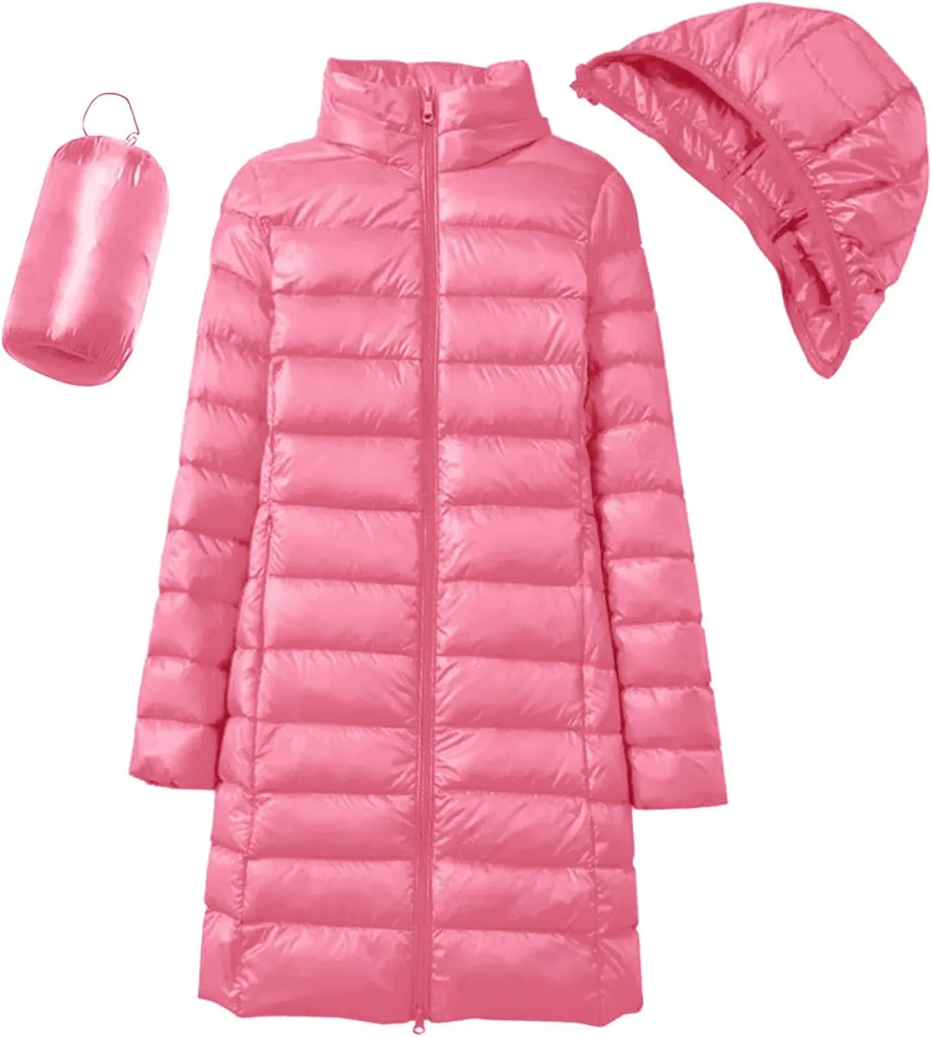 Women's Hooded Ultra Light Weight Coat Long Packable Outwear Puffer Down Jacket Lightweight Full-Zip Puffer Jacket